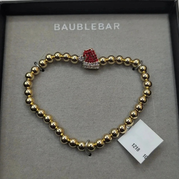 Baublebar Pavé Crystal Santa Hat Gold Bead stretch Bracelet and black box NEW - Picture 3 of 4